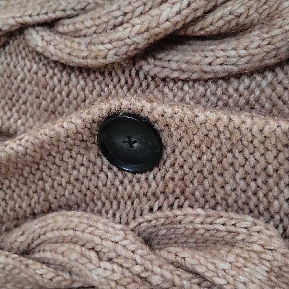Ann Taylor Loft Cardigan Sweater Hooded Quarter Sleeve Cable Knit Big Button - Picture 2 of 4